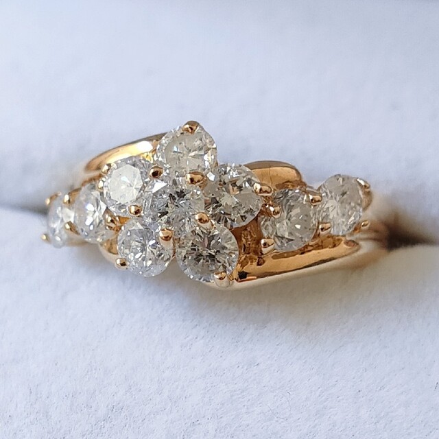 ダイヤモンド フラワー リング K18YG 1.00ct 4.5g-