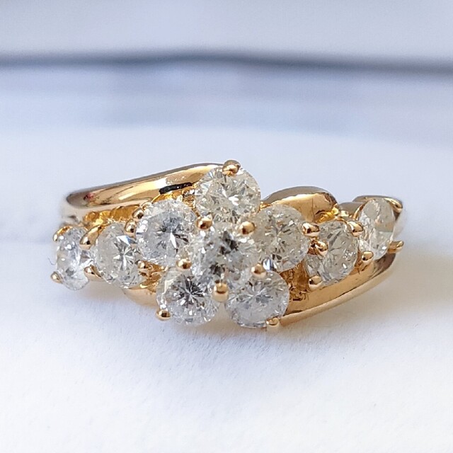 ダイヤモンド フラワー リング K18YG 1.00ct 4.5g-
