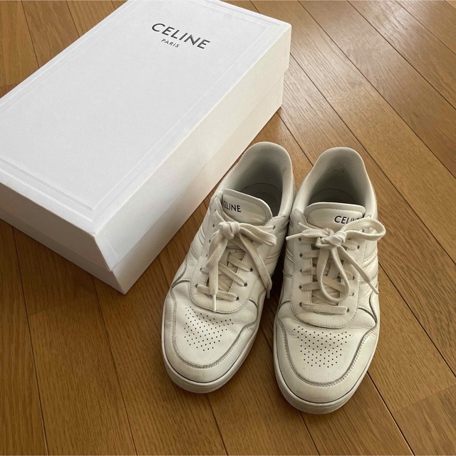 ナチュラルネイビー CELINE レースアップ ロースニーカー カーフスキン