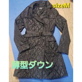 sizeM 薄型ダウンコート 黒  ベルト付 ハーフコート(ダウンコート)