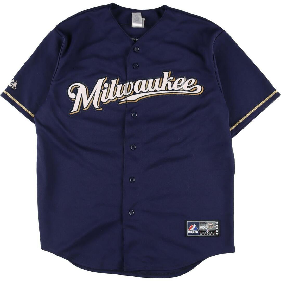 マジェスティック majestic MLB MILWAUKEE BREWERS ミルウォーキーブルワーズ ゲームシャツ ベースボールシャツ メンズL /eaa326906