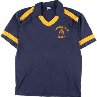 チャンピオン(Champion)の古着 70年代 チャンピオン Champion バータグ Vネック 襟付き スポーツプリントTシャツ USA製 メンズL ヴィンテージ /eaa325154(Tシャツ/カットソー(半袖/袖なし))