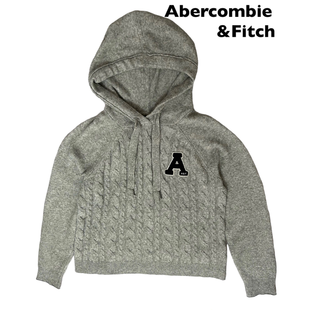 Abercrombie&Fitch(アバクロンビーアンドフィッチ)の【美品】abercrombie&fitch ケーブルニット セーター フード付き メンズのトップス(ニット/セーター)の商品写真