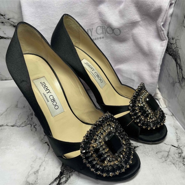 JIMMY CHOO(ジミーチュウ)の【かわいい】 ☆jimmy choo☆オープントゥパンプス☆黒 レディースの靴/シューズ(ハイヒール/パンプス)の商品写真