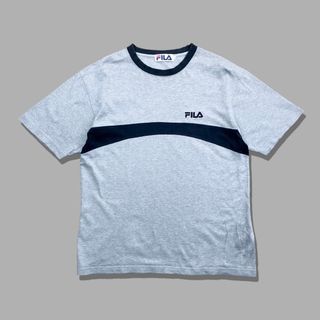 アディダス(adidas)の90s FILA ヴィンテージリンガーTシャツ　刺繍ロゴ　ツートン　グレー(Tシャツ/カットソー(半袖/袖なし))