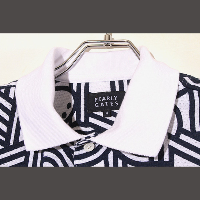 PEARLY GATES(パーリーゲイツ)のパーリーゲイツ 総柄 半袖 ポロシャツ 4 ホワイト × ブラック /◆ メンズのトップス(ポロシャツ)の商品写真