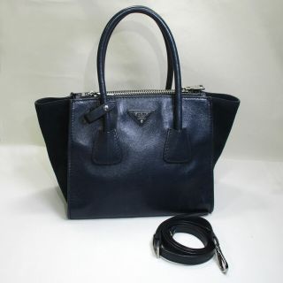 プラダ(PRADA)のPRADA 2WAY ショルダーバッグ トートバッグ レザー スエード ネイビー(その他)