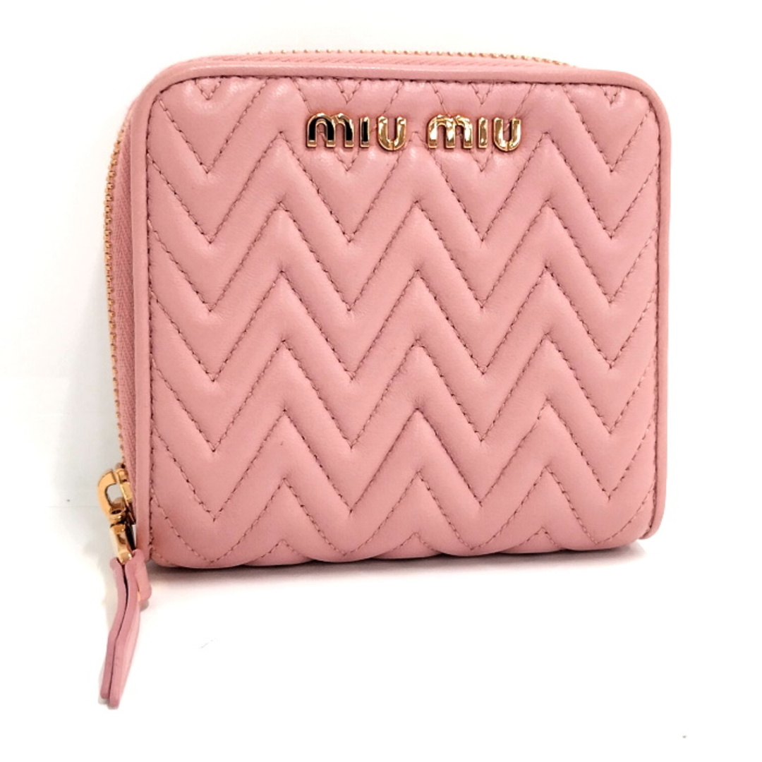 MIU MIU 二つ折り ラウンドファスナー財布 レザー マテラッセ ピンクレザーサイズ