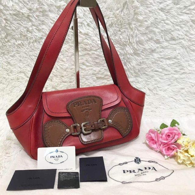 極美品】プラダ ショルダーバッグ オールレザー 限定色 バイカラー 白