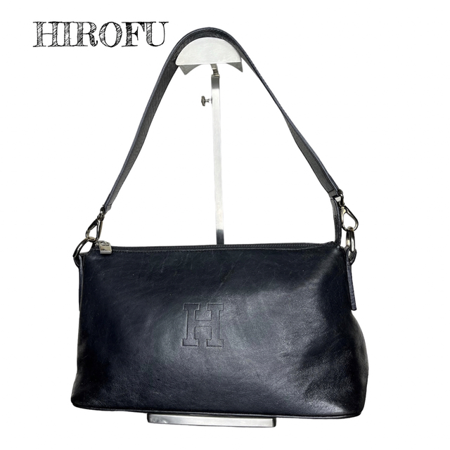 美品☆HIROFU ヒロフ 本革レザー ハンドバッグ 肩掛けバッグ 黒