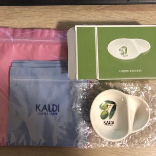 カルディ(KALDI)のKALDIノベルティ未使用品 オリーブディッシュ＆ジッパーバッグセット(ノベルティグッズ)