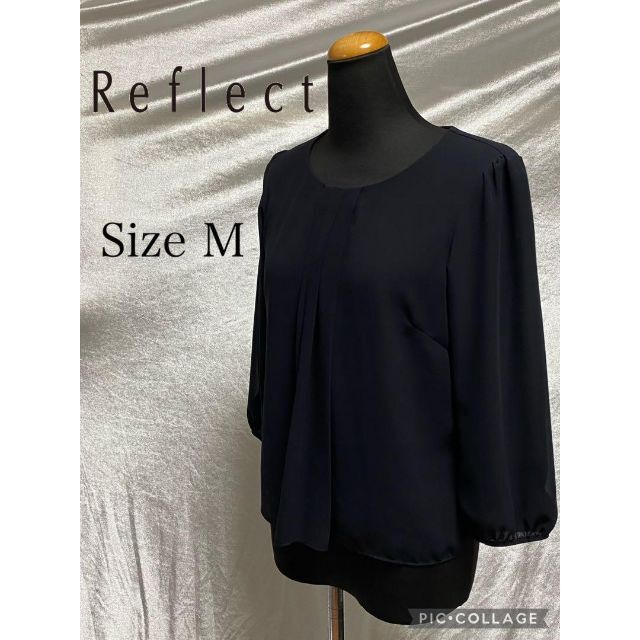 ReFLEcT(リフレクト)の【美品】リフレクト　ネイビーシフォンブラウス　サイズM レディースのトップス(シャツ/ブラウス(長袖/七分))の商品写真