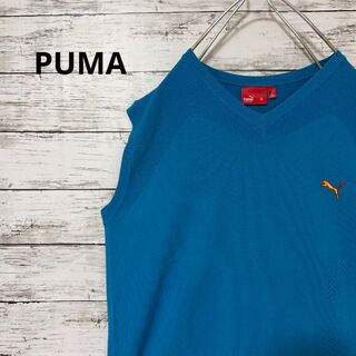 プーマ(PUMA)のPUMA GOLF ニットベスト Vネック 刺繍 ロゴ ワンポイント 水色(ベスト)