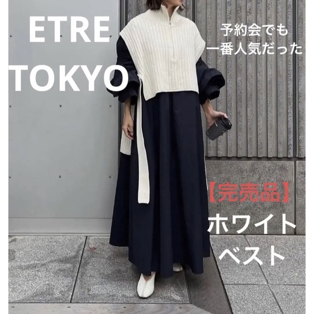 【タグ付き！完売品】エトレ　ETRE ハーフジップタートルニットベスト ホワイトタグ付き