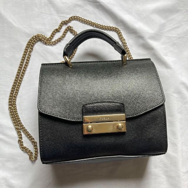 2way】美品 FURLA ショルダーバッグ ブラック レザー メトロポリス