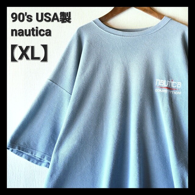 ★90's USA製 ノーティカ ワンポイント刺繍ロゴ くすみカラーTシャツ