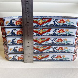 有田焼 龍峰窯 仕切り角皿5枚 長皿 刺身皿 色絵 古伊万里 花鳥長角皿 ...