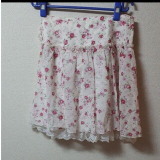 ルチカ(Luccica)のルチカのピンクの花柄の裾レースシフォンスカート(ひざ丈スカート)