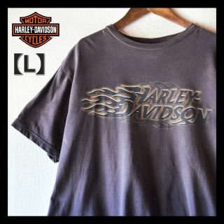 ハーレーダビッドソン(Harley Davidson)の古着★ハーレーダビットソン ファイヤーパターン ビッグロゴバイク企業 黒Tシャツ(Tシャツ/カットソー(半袖/袖なし))