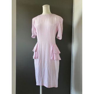 古着 ビンテージ 70s USA 水玉 ドット ドレス ワンピース 美品 希少(ひざ丈ワンピース)