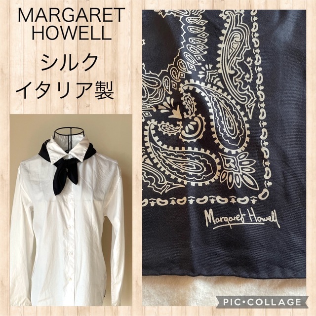 レディースMARGARET HOWELL シルク　ハンカチスカーフ　イタリア製　ペイズリー