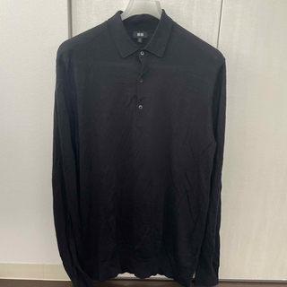 ユニクロ(UNIQLO)のユニクロ エクストラファインメリノニットポロシャツ（長袖） XXL ブラック(ニット/セーター)