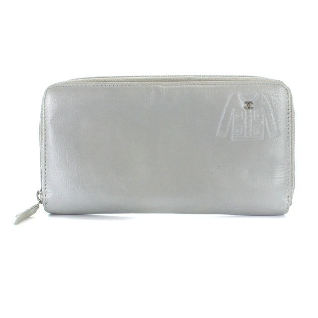 シャネル CHANEL 長財布 ジャケットモチーフ 型押し シルバー色 シャネル CHANEL 長財布 ジャケットモチーフ 型押し シルバー色
