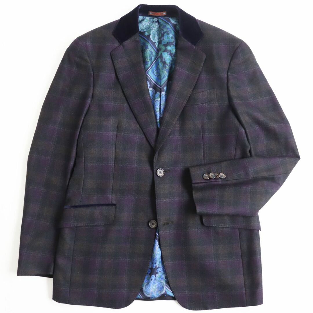 極美品○ETRO エトロ 裏地身頃シルク100% チェック柄 裏地総柄 襟
