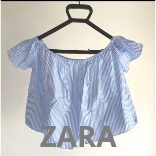 ザラ(ZARA)のZARA オフショル　トップス　カットソー　ブルー(シャツ/ブラウス(半袖/袖なし))