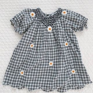 ザラキッズ(ZARA KIDS)のZARA BABY ザラベイビー 花刺繍チェックワンピース 2-3Y 98センチ(ワンピース)