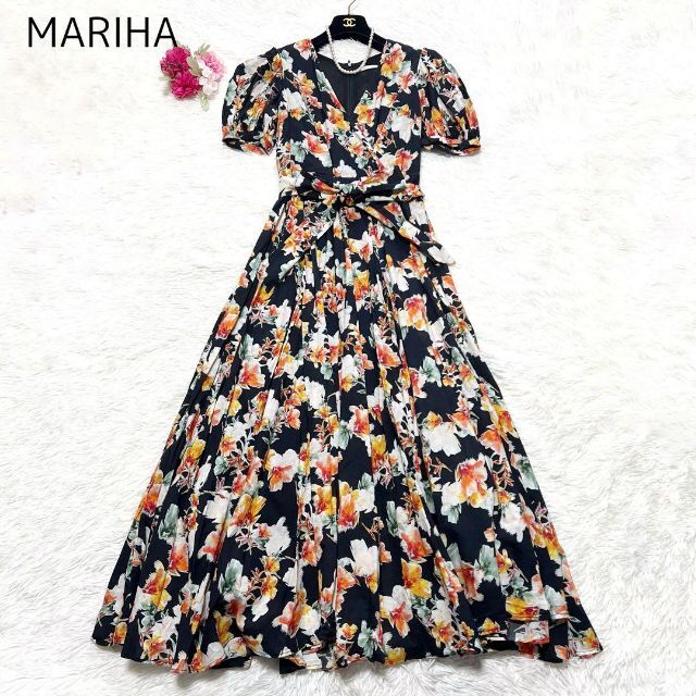 MARIHA カシュクールワンピース 花柄 コットン インド綿 ベルト 38