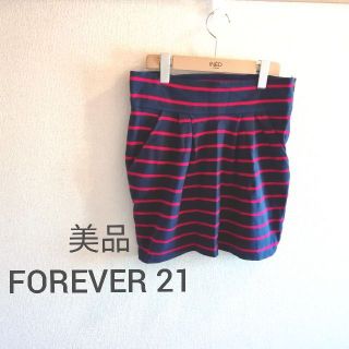 フォーエバートゥエンティーワン(FOREVER 21)の美品 FOREVER 21 ボーダー コットン ミニスカート ネイビー 赤 紺(ミニスカート)