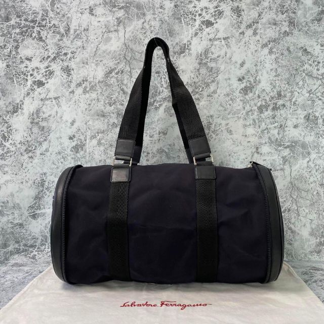 AU-249526サイズサルヴァトーレフェラガモ Ferragamo 折り畳み ボストンバッグ ブラック