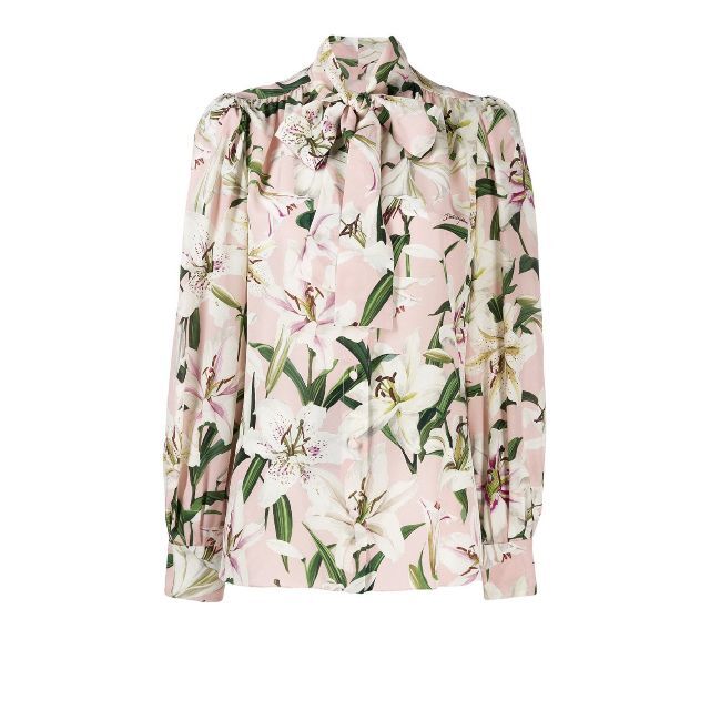 DOLCE&GABBANA 極美品 シルク リボン リリー ブラウス 40 【国内配送