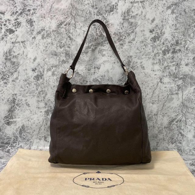 PRADA プラダ レザー トートバッグ ハンドバッグ 三角ロゴ ブラウン PRADA プラダ レザー トートバッグ ハンドバッグ 三角ロゴ ブラウン