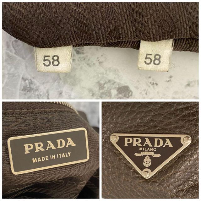 PRADA プラダ レザー トートバッグ ハンドバッグ 三角ロゴ ブラウン PRADA プラダ レザー トートバッグ ハンドバッグ 三角ロゴ ブラウン
