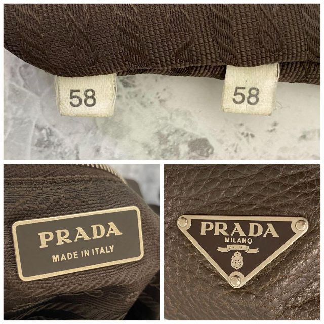 PRADA プラダ レザー トートバッグ ハンドバッグ 三角ロゴ ブラウン