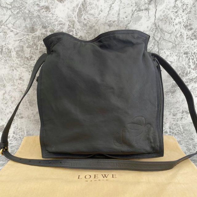 LOEWE ロエベ アナグラム 巾着 ショルダーバッグ ネイビー-