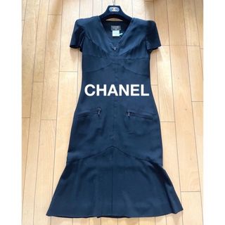 シャネル(CHANEL)のシャネル 半袖ワンピース38 定番モデル　ブラック　(ひざ丈ワンピース)