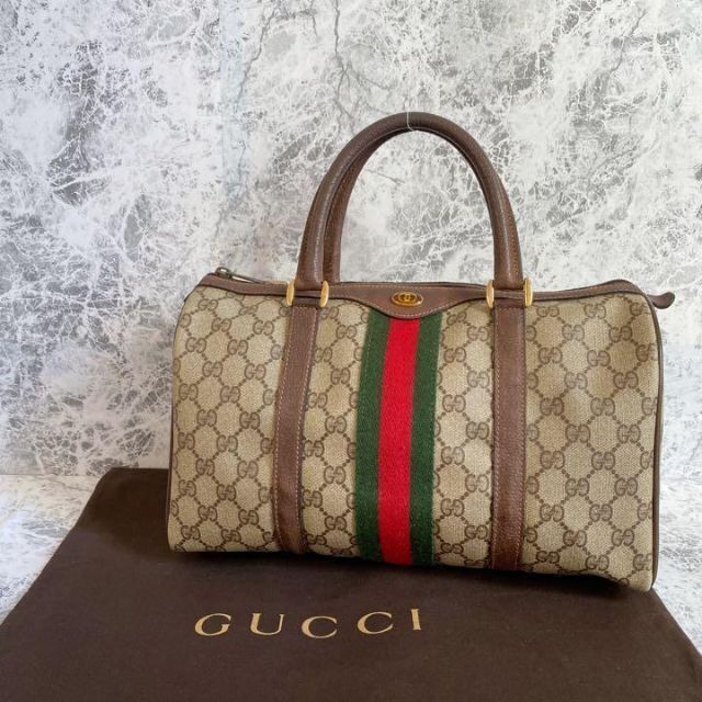 Gucci - オールドグッチ シェリーライン ボストンバッグ GG柄 ベージュ