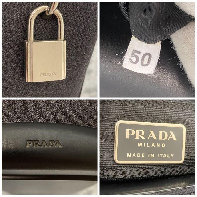 プラダ PRADA ハンドバッグ レザー デニム パドロック ブラック