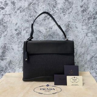 プラダ(PRADA)のPRADA プラダ レザー デニム素材 パドロック ハンドバッグ ブラック(ハンドバッグ)