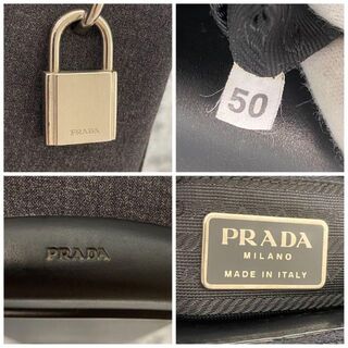 PRADA - PRADA プラダ レザー デニム素材 パドロック ハンドバッグ