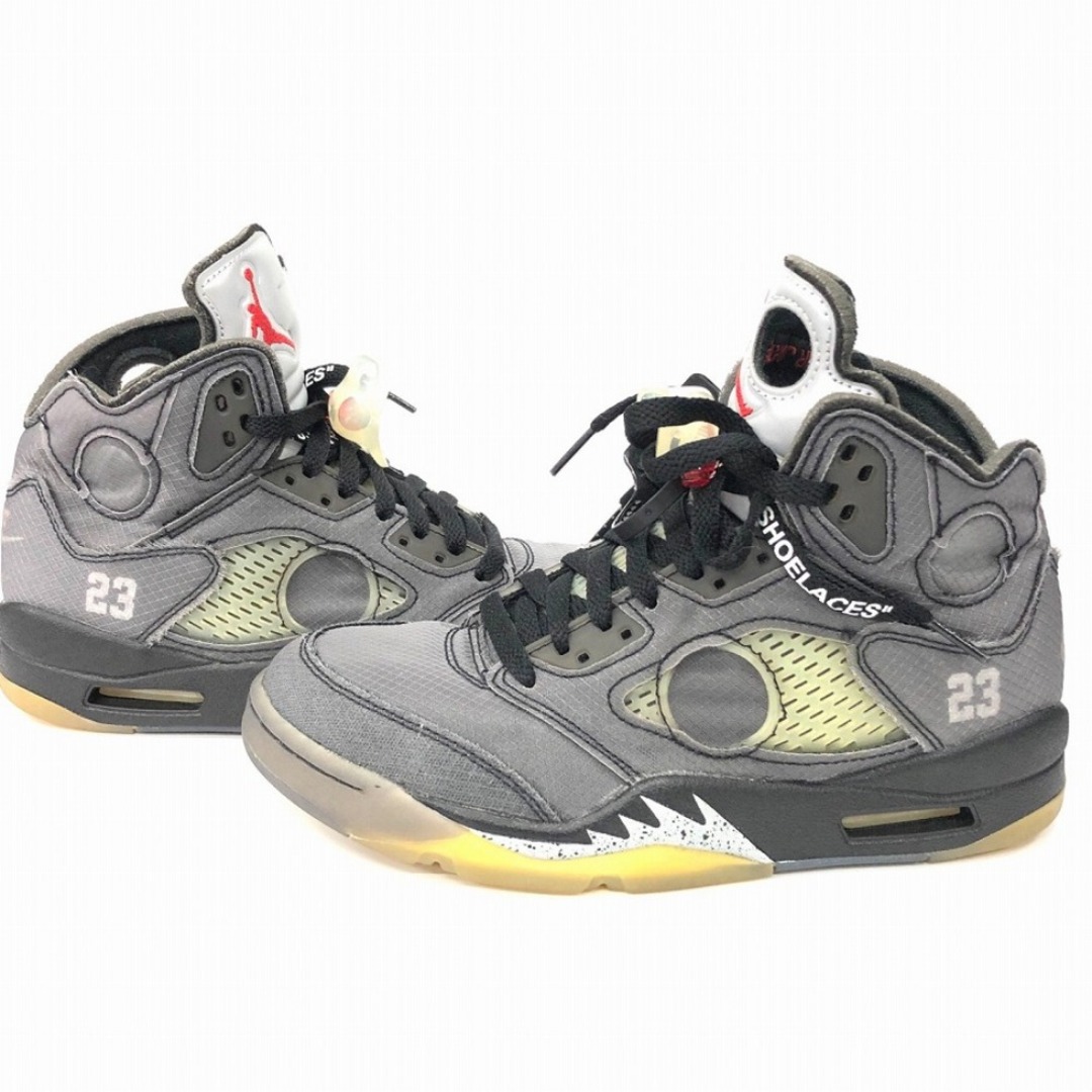 [USED/]NIKE ナイキ スニーカー OFF-WHITE×NIKE 20ss AIR JORDAN5 RETRO SP オフホワイト ナイキ エアジョーダン5 グレー ブラック UK5.5 24cm  tdc-002835