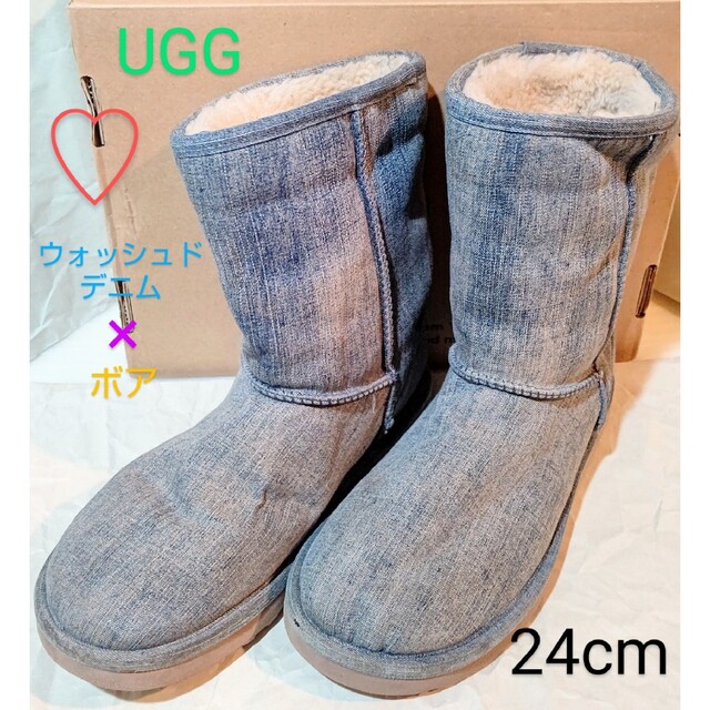 UGG AUSTRALIA(アグオーストラリア)のUGG　クラシックショートウォッシュドデニムムートンブーツ 7  24cm レディースの靴/シューズ(ブーツ)の商品写真