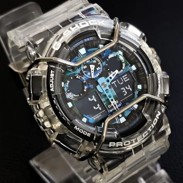 G-SHOCK GA-100[スケルトンベゼル・ベルト] + バンパー + 遊環