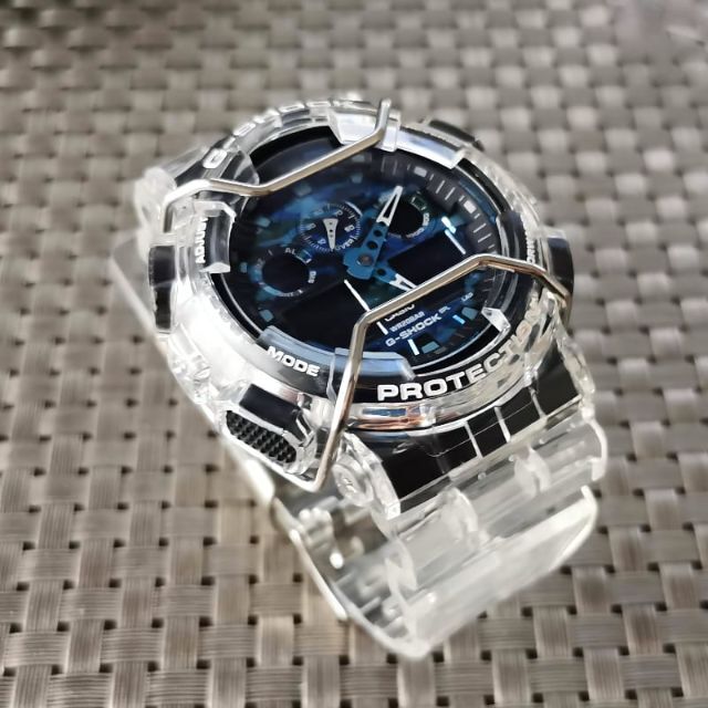 CASIO(カシオ)のG-SHOCK GA-100[スケルトンベゼル・ベルト] + バンパー + 遊環 メンズの時計(腕時計(アナログ))の商品写真