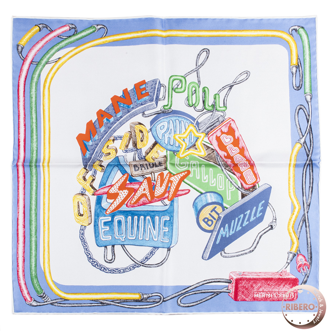 HERMES エルメス Chevaloscope Neon scarf 45 シュヴァロスコープ ネオン カレ45 893954S 06 スカーフ 2023SS ガヴロッシュ ブルー ホワイト