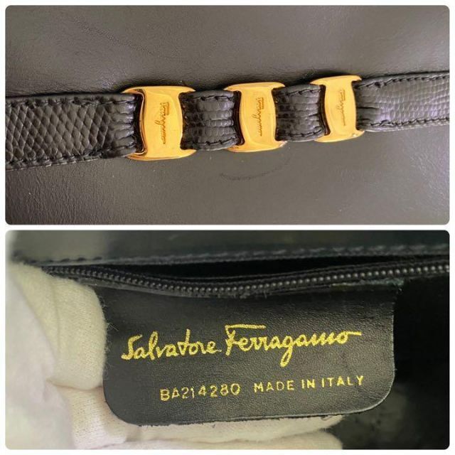 Salvatore Ferragamo(サルヴァトーレフェラガモ)のフェラガモ ショルダーバッグ ヴァラリボン レザー ブラック 金具 レディースのバッグ(ショルダーバッグ)の商品写真