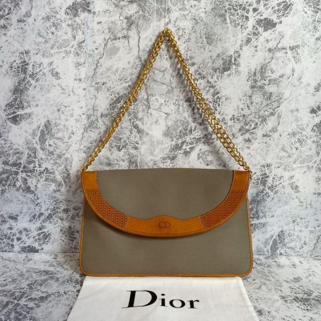 美品 Dior ディオール ショルダーバック チェーンショルダー レザー グレー